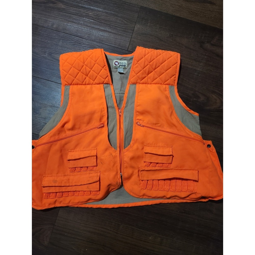 Vintage‎ Sports Afield Vest Mens XL Blaze Orange Quilted Shoulder Pad Shooting